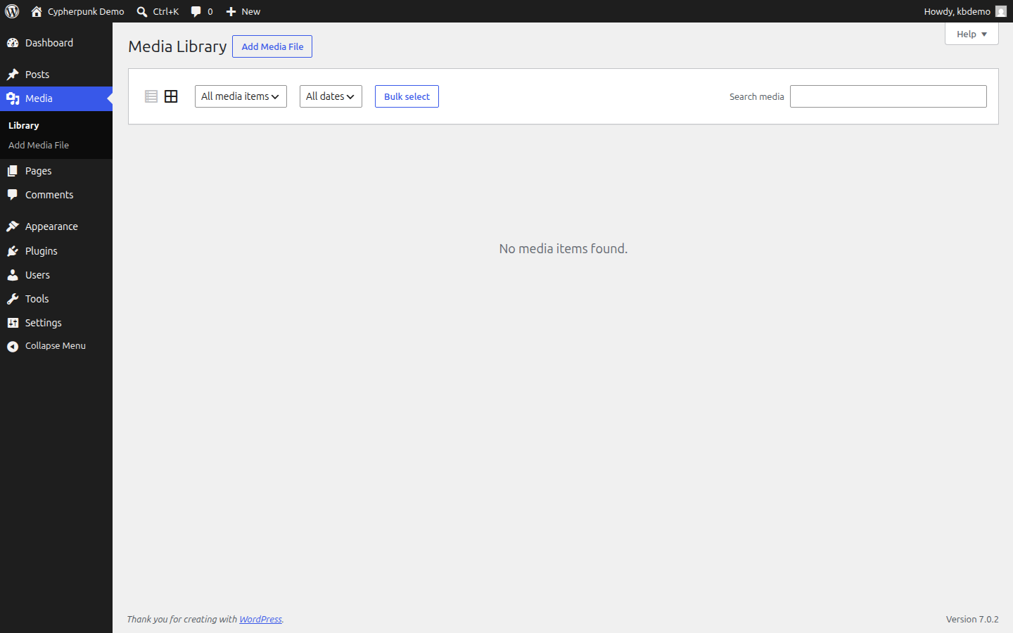 The WordPress Media Library in list view with the media filter dropdown set to Unattached