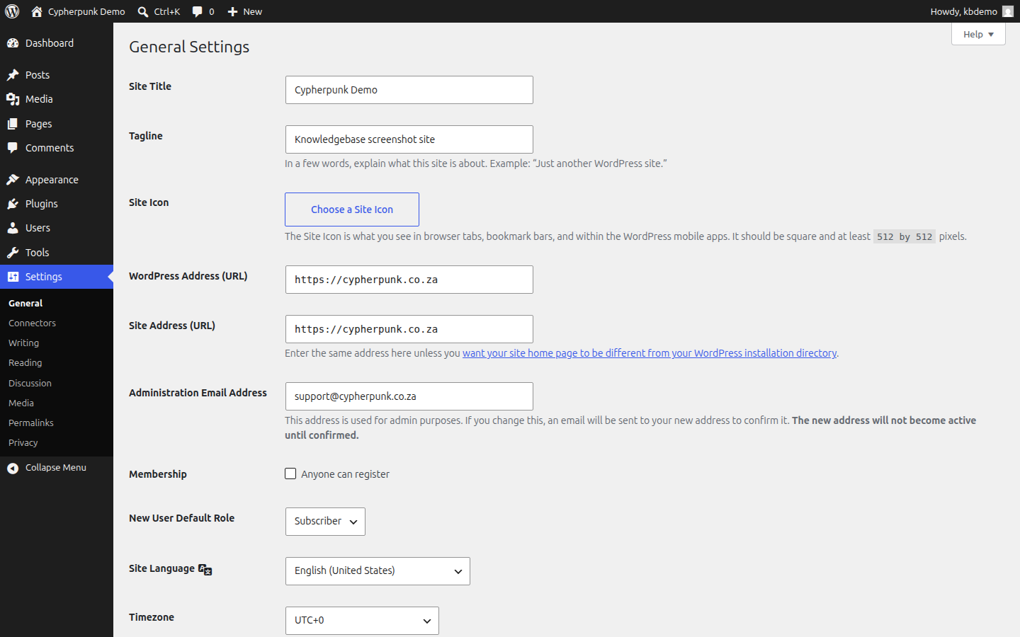 The WordPress Settings General screen with the WordPress Address (URL) and Site Address (URL) fields highlighted, showing how the WordPress Address determines where the admin area and login page are reached