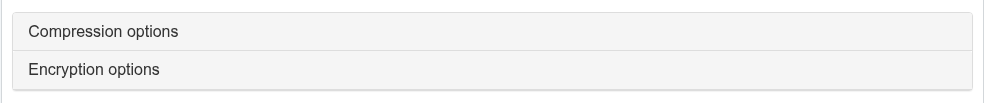 The collapsed Compression options and Encryption options panels on an ISPConfig website Backup tab
