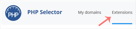 The Extensions tab in the CloudLinux Selector PHP version screen