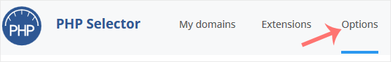 The Options tab of the Select PHP Version page, listing editable PHP directives