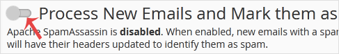 The Process New Emails and Mark them as Spam toggle switched on in cPanel Spam Filters
