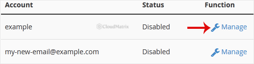 BoxTrapper account list showing each email address, its status, and a Manage link