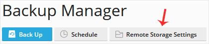 Backup Manager toolbar with the Remote Storage Settings button highlighted