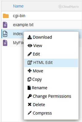 The right-click context menu on a file, showing the Edit and HTML Editor options