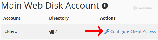 The Main Web Disk Account section in cPanel with the Configure Client Access button