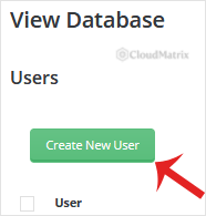 The Create New User button under the Users section of a DirectAdmin database