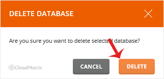 The DirectAdmin confirmation prompt asking you to confirm deletion of the selected database
