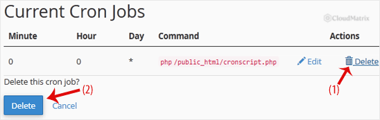 Confirming deletion of a cron job in cPanel
