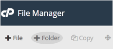 The + Folder button on the cPanel File Manager toolbar