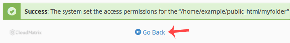Go Back link shown after saving the security settings