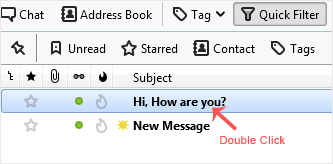 An email selected in the Thunderbird message list, opened by double-clicking it