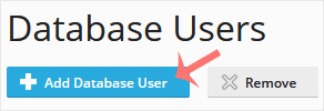 Add Database User button under the Database Users heading in Plesk