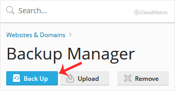 Plesk Backup Manager with the Back Up button highlighted