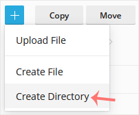 Create Directory option under the plus icon in the Plesk File Manager