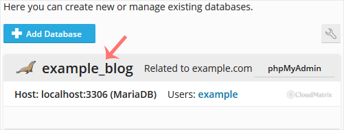 List of databases in Plesk with a database selected for removal