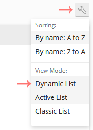 The wrench icon used to change the view mode while in Active List or Classic List view