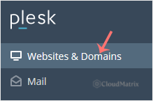 Plesk sidebar with the Websites and Domains menu item selected