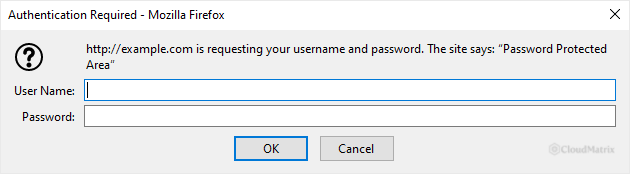 Browser authentication prompt asking for a username and password