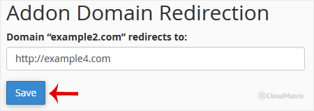 The field for entering the destination URL for an add-on domain redirect in cPanel
