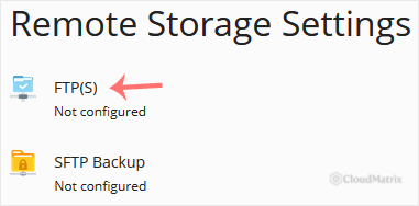 Remote Storage Settings page with the FTP(S) storage type selected