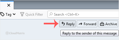 The Reply button in the Thunderbird message header, alongside Reply All, Forward and Archive