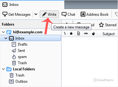 The Thunderbird toolbar with the button that opens a new message highlighted