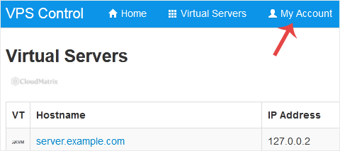 The SolusVM client area top navigation bar with the My Account item highlighted