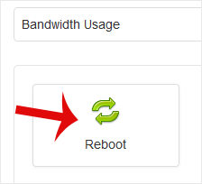 The SolusVM control panel Reboot button with its confirmation prompt, used to power-cycle the VPS so the new boot order and mounted ISO take effect