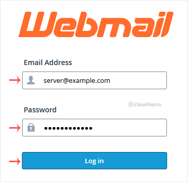 cPanel Webmail login page with full email address and password fields