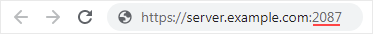 A browser address bar showing a WHM login URL with the 2087 port appended to the server hostname