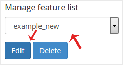 Feature Manager screen with the feature list drop-down menu and the Edit button