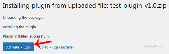 The Activate Plugin link shown after a WordPress plugin has been installed successfully