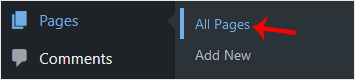Hovering the Sample Page row in the WordPress pages list to reveal the Trash row action
