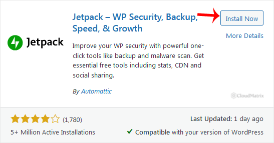 Plugin search results in WordPress showing the Install Now button on a plugin card