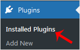 The Plugins menu expanded in the WordPress dashboard sidebar with the Installed Plugins option highlighted