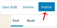 The Publish button in the top-right of the WordPress block editor toolbar